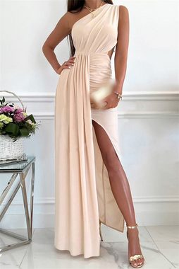 AFAZ New Trading UG Abendkleid Einschultriger, hohler, plissierter, geschlitzter Taillenrock Elegantes schulterfreies einfarbiges Damenkleid