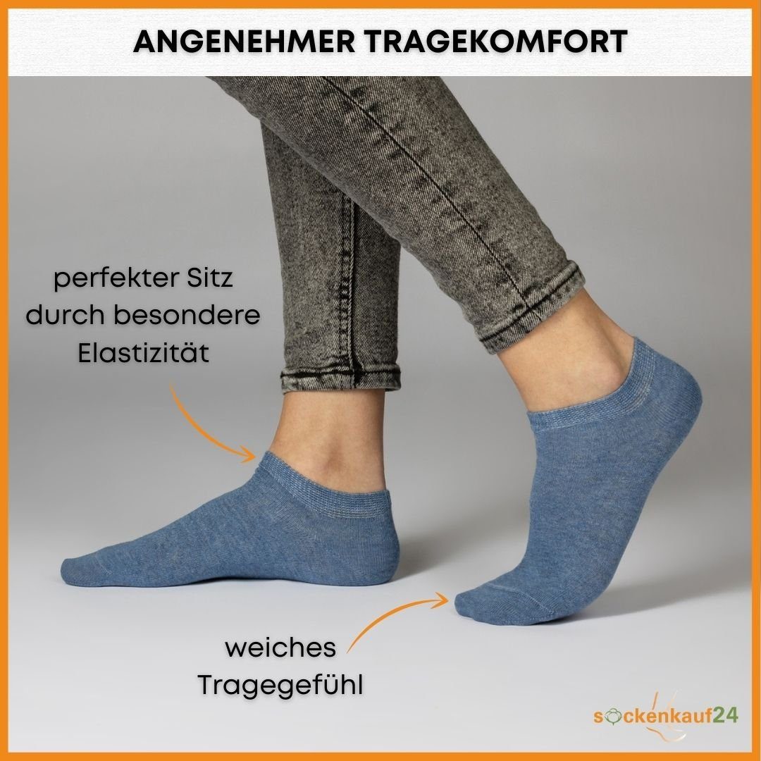 sockenkauf24 Sneakersocken 10 Paar Basic Sneaker Socken Herren & Damen aus Baumwolle (Jeans, 43-46) mit Komfortbund (Basicline) - 70202T WP