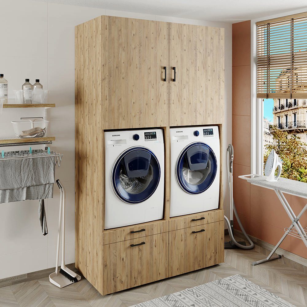 Schrankaufsätzen eiche Waschmaschinenumbauschrank Roomart Waschturm | eiche (Waschmaschinenschrank Mehrzweckschrank) mit