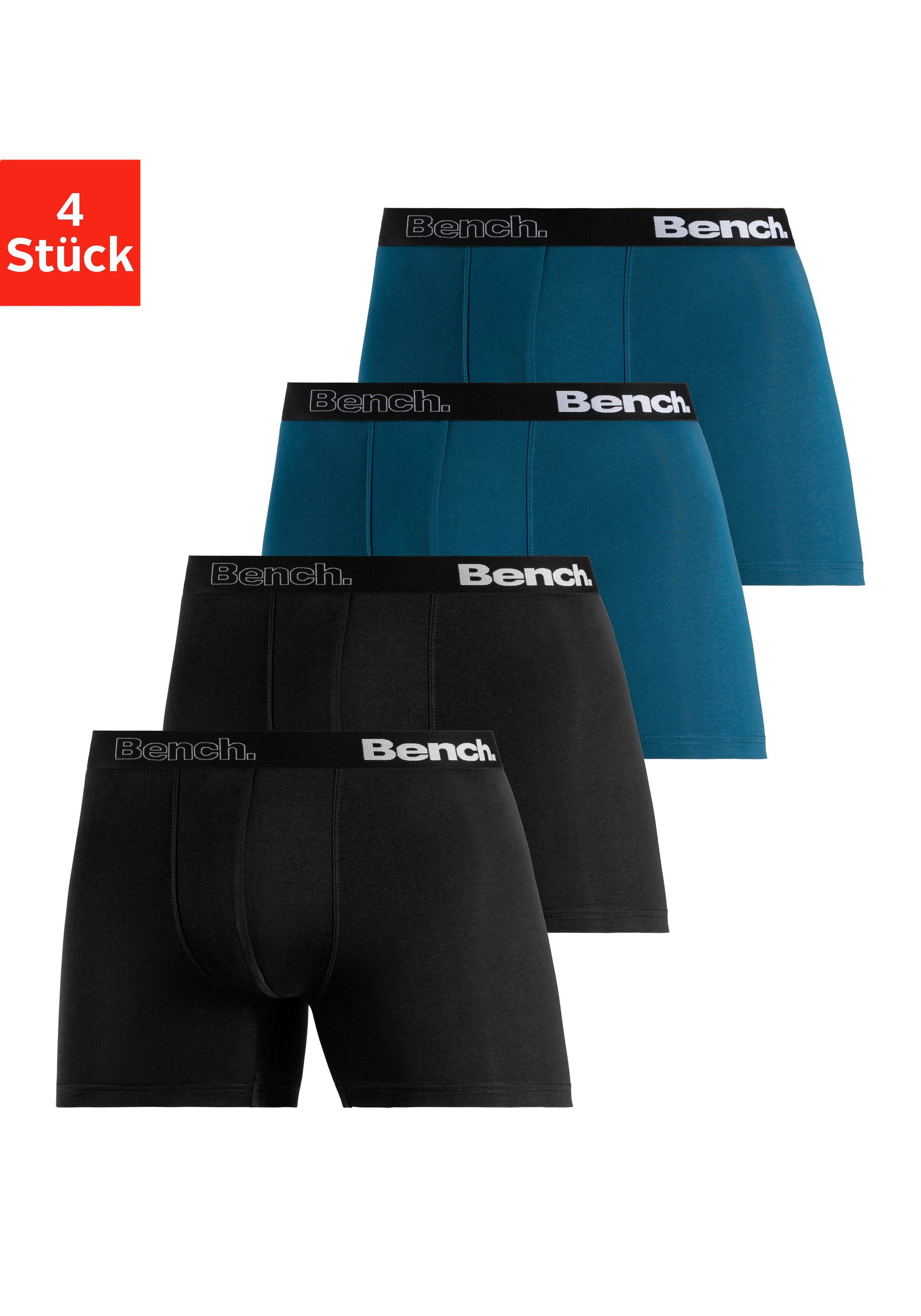 Bench. Langer Boxer (Packung, blau im Bund Logoschriftzug mit / schwarz 4-St)