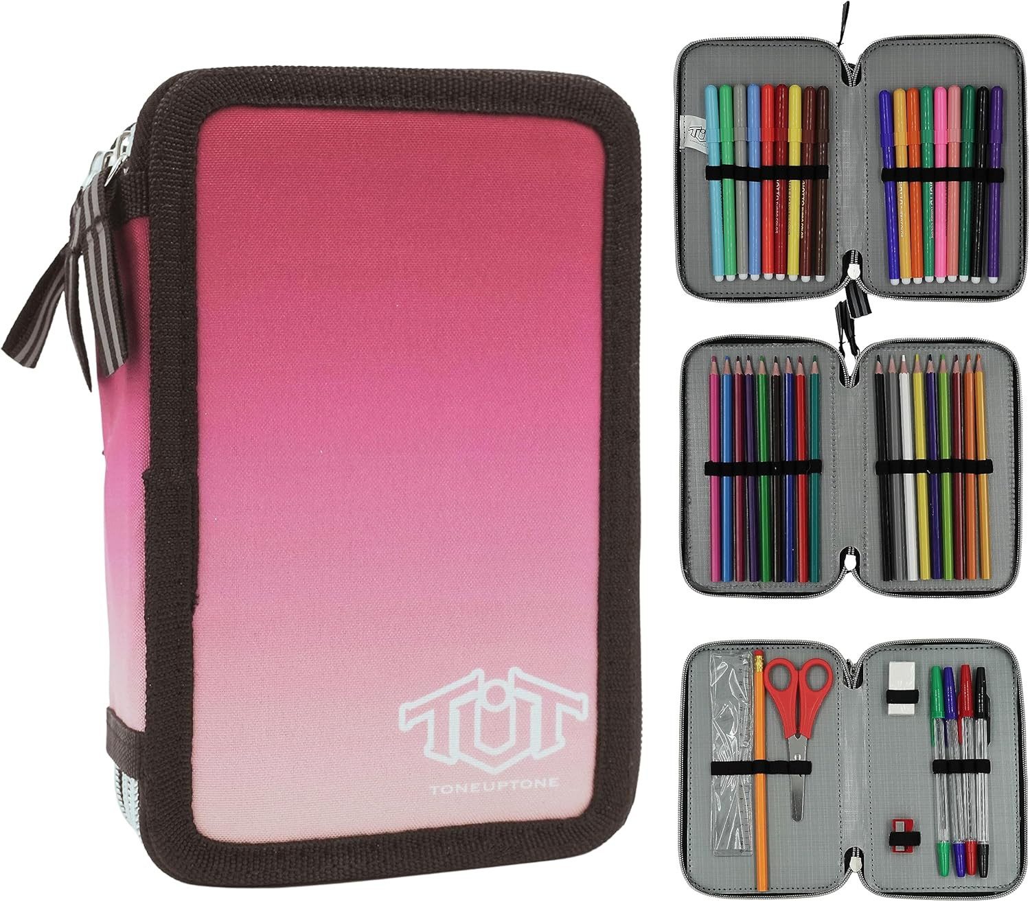 GOLDKIDS Federmäppchen Federtasche Federmappe XXL Schüleretui, (Federtasche Federpenal Schulmäppchen, 1-tlg., ToneUpTone Ombre 3 Fächer 45-teilig), gefüllt inkl Hausaufgabenheft