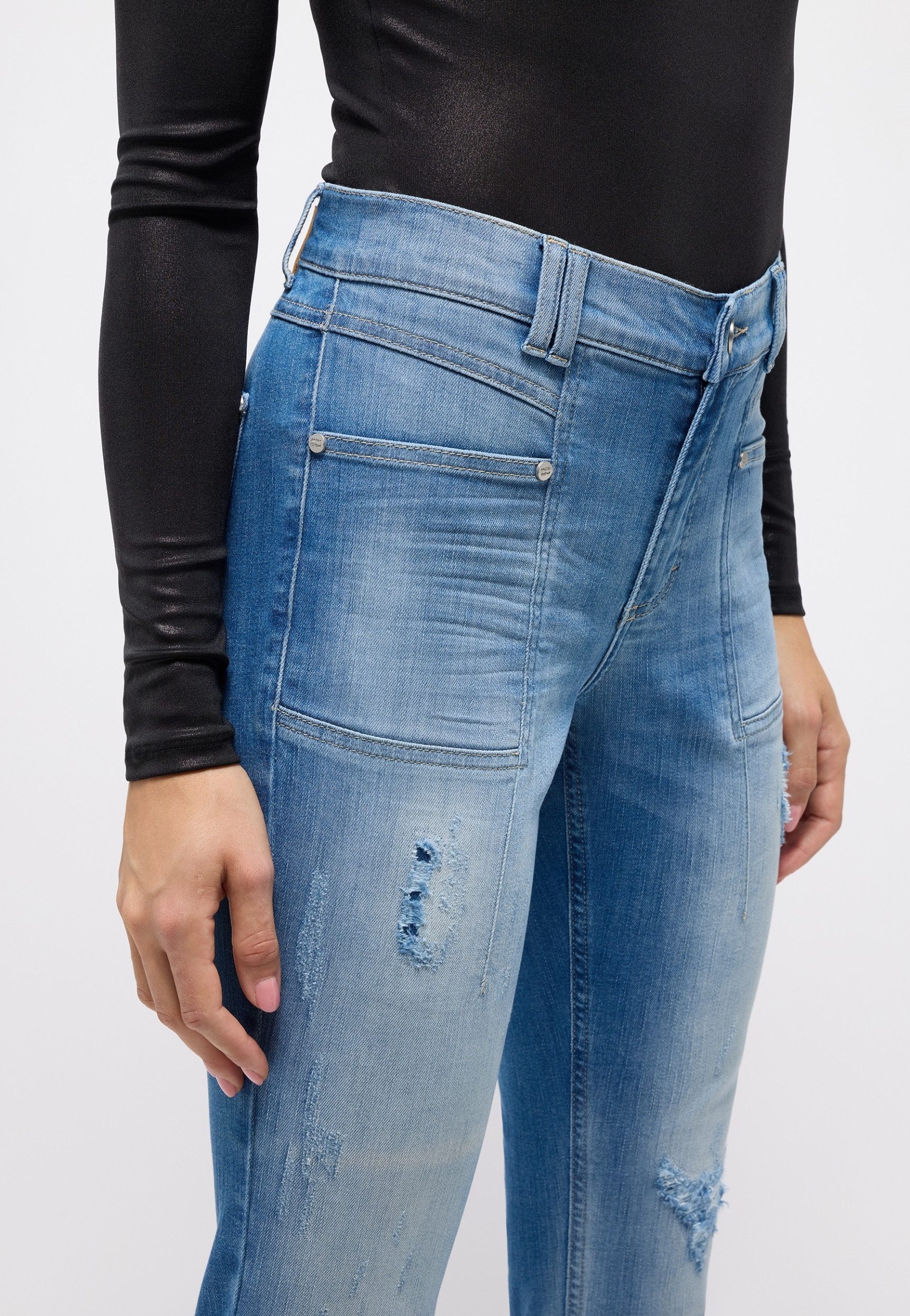 ANGELS Slim-fit-Jeans ORNELLA POCKET, light blue used destroyed