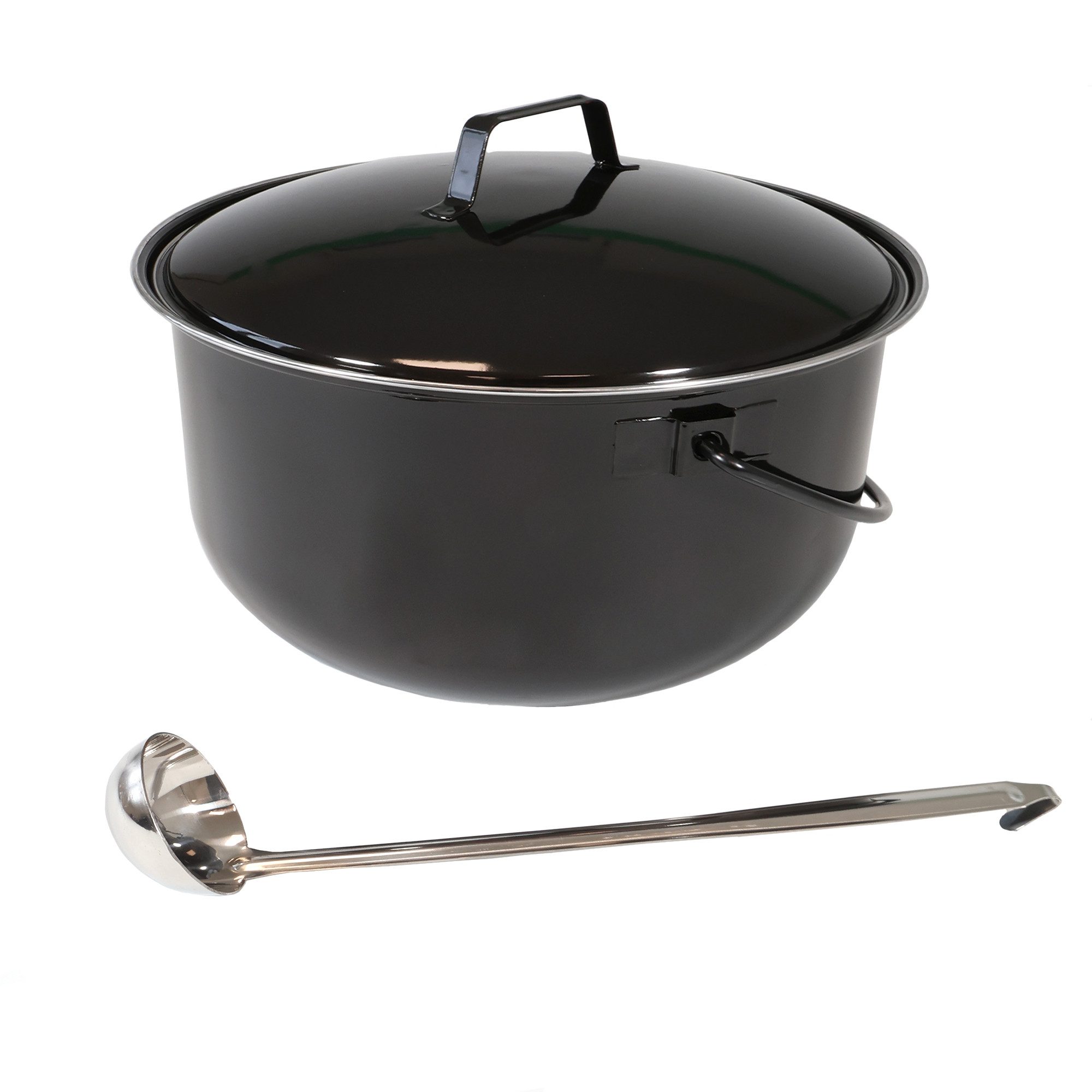 Lemodo Grilltopf Gulaschkessel für Schwenkgrill, 14 Liter, Emaille (3-tlg), mit Schöpflöffel – Bild 5 von 5