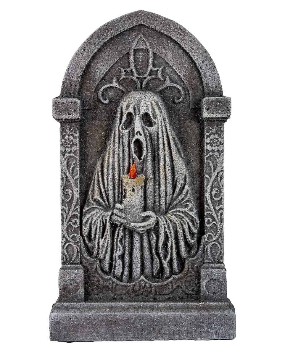Dekoobjekt Grabstein Deko mit Geist & Kerze als Motiv 53cm