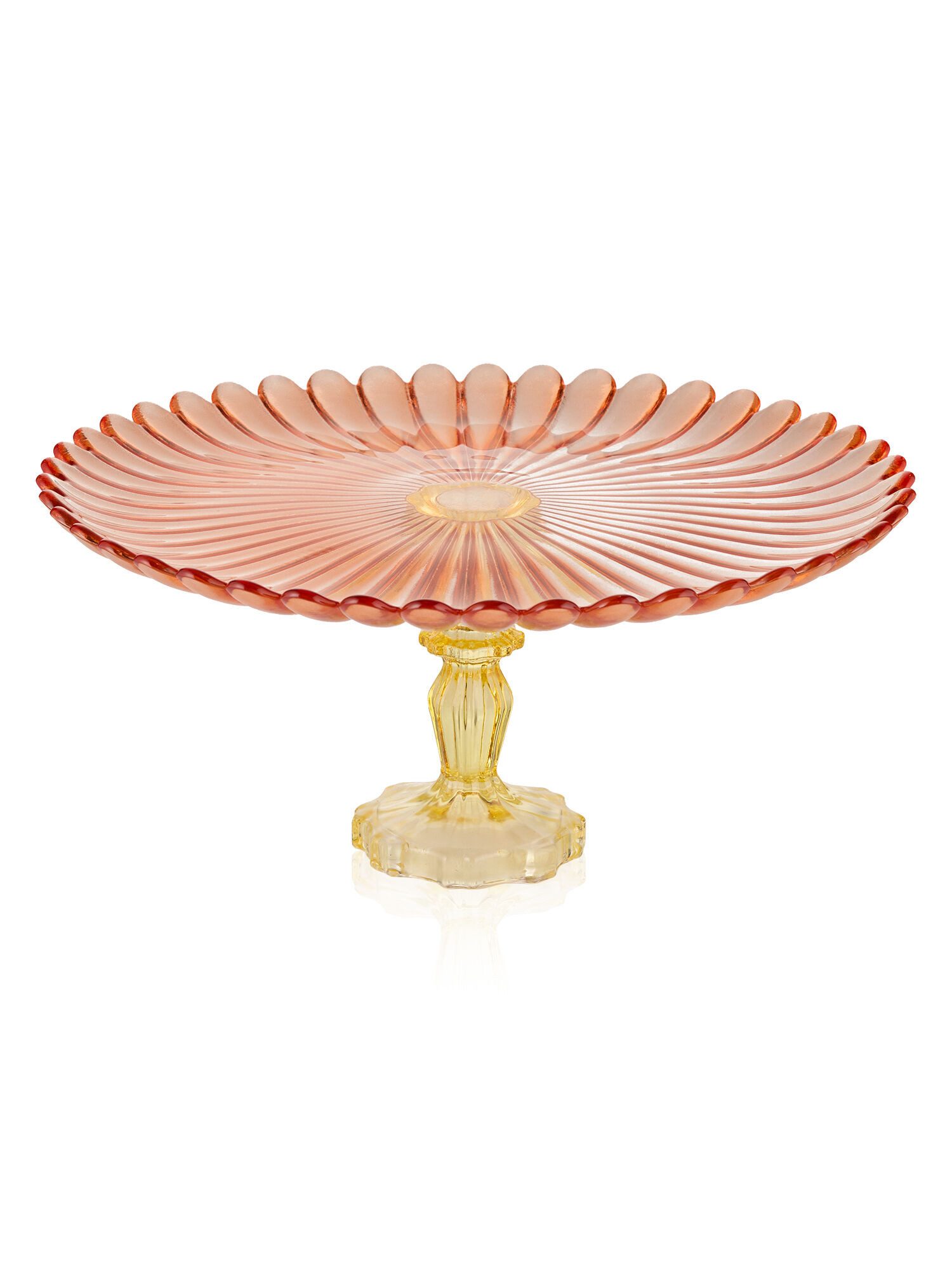 Dekorieren macht glücklich Tortenplatte Glas-Tortenplatte mit Fuß „Vetro“ in Blumenform, Glas, (1-tlg), dekorative Servierplatte für Kuchen & Gebäck – Orange-Gelb