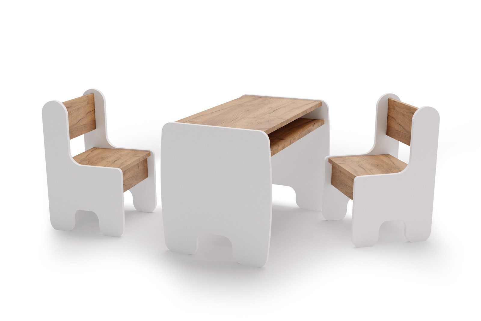 Raumhirsch Furniture Kindertisch Kindertisch & Stühle, Kindermöbelset, Maltisch mit Hocker (Kindersitzgruppe, 3-St., bestehend aus Tisch und 2 Stühlen), Kindgerechtes Design, Stauraum unter Tischplatte, abgerundete Ecken