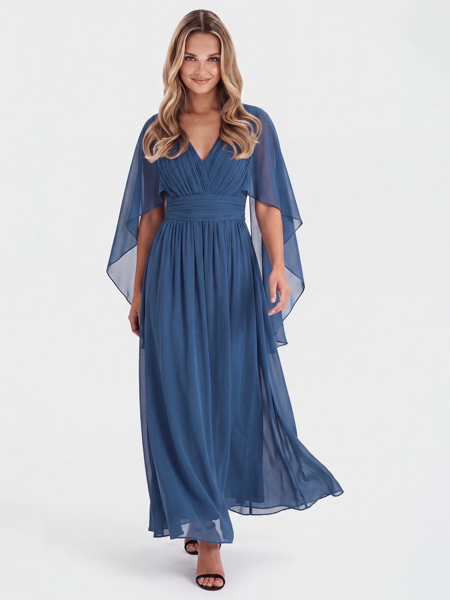 Apart Abendkleid mit Drapierungen und Chiffonärmeln im Cape-Stil