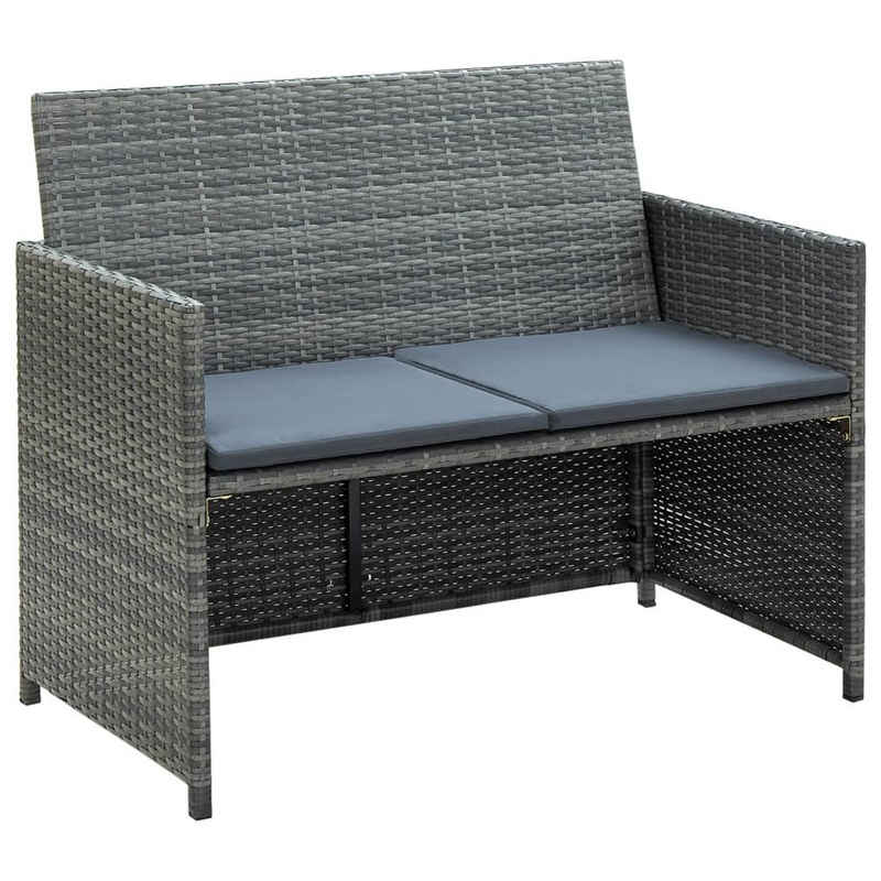 vidaXL Loungesofa 2-Sitzer-Gartensofa mit Polstern Grau Poly Rattan, 1 Teile