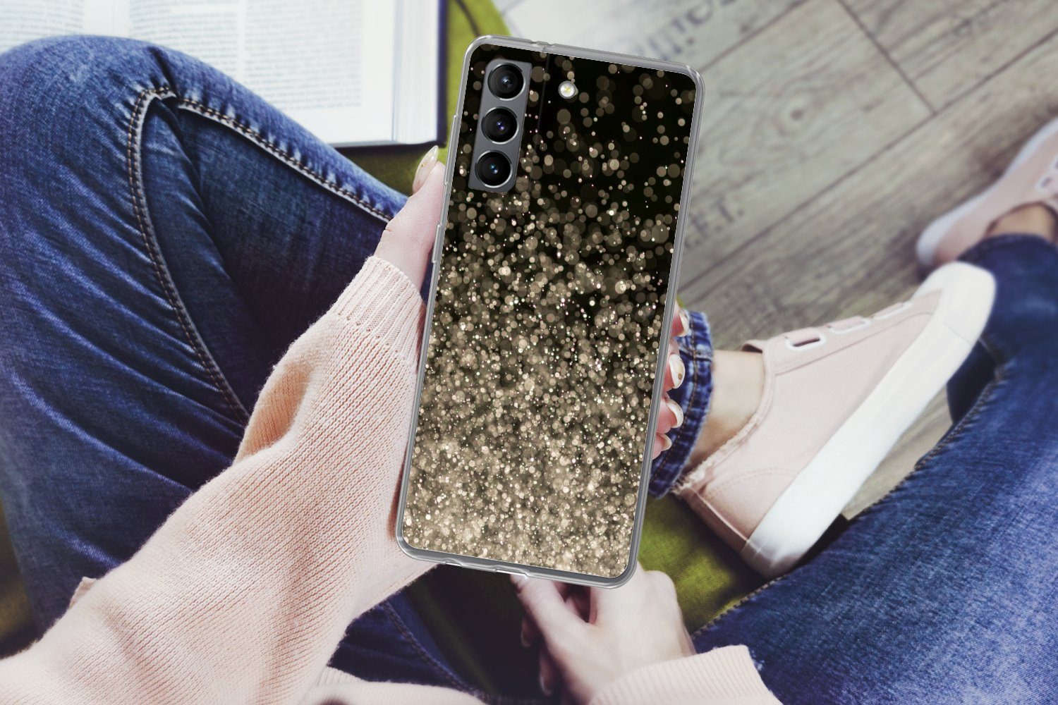 MuchoWow Handyhülle für Samsung Galaxy S21 Plus Glitzer - Abstrakt - Design, Phone Case, Silikon, Schutzhülle Dünn