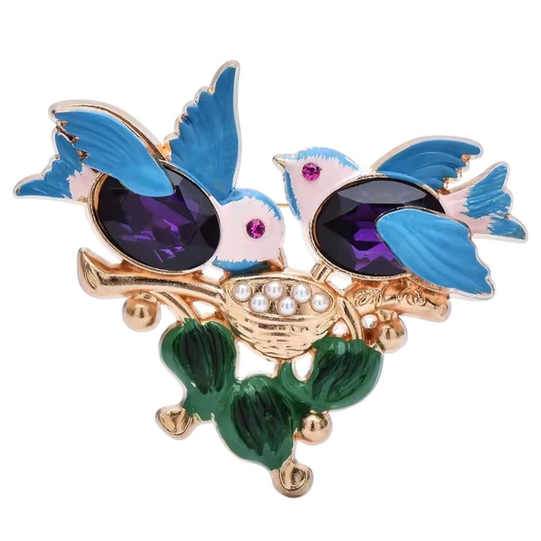 Dark-Desires Brosche Vogel Brosche – Blaue Vögel am Nest vintage Stil, Damen Brosche vintage Accesssoire retro Anstecknadel