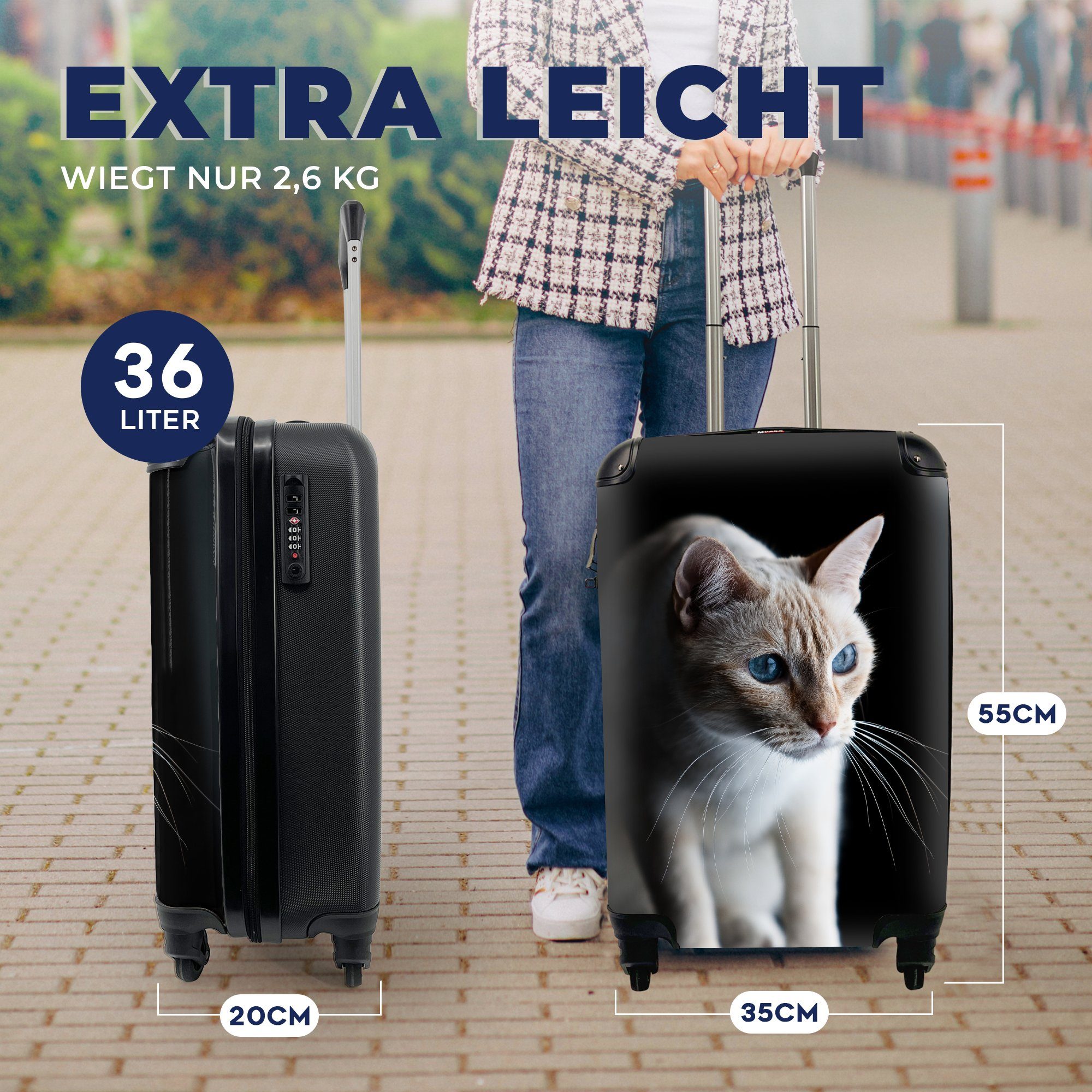 MuchoWow Handgepäckkoffer Reisetasche Augen, für Handgepäck Reisekoffer Ferien, mit Rollen, rollen, Katze Trolley, 4 leuchtenden mit