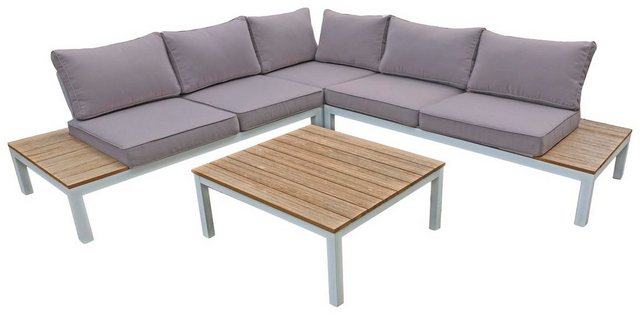 GARDEN PLEASURE Loungeset VALENTINA, 15-tlg., 2 Bänke, Tisch 80x80 cm, Non-Wood, grau