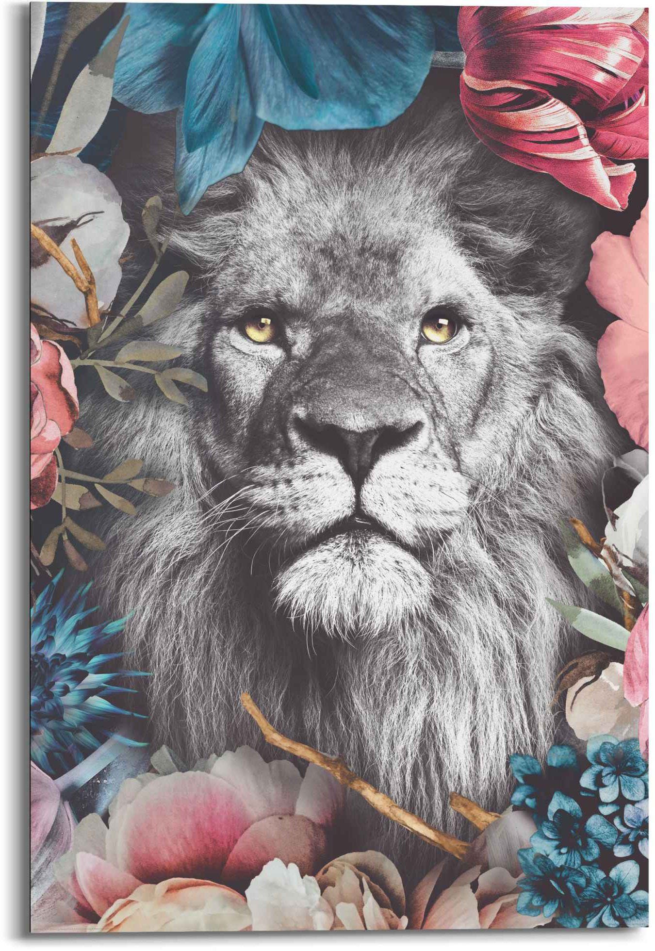 Löwe Pflanzen Wandbild Reinders! (1 - St) Blumenkranz - Farbenfroh, Wandbild Löwen