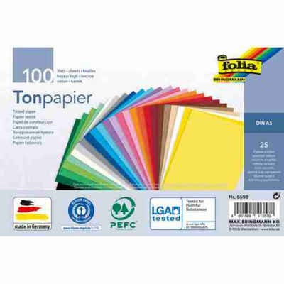 Folia Kraftpapier Folia Tonpapier farbsortiert 100 Blatt, 100 Blatt