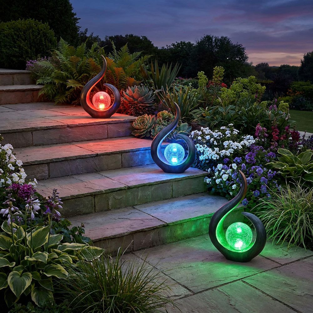 GLOBO LIGHTING LED Solarleuchte, LED-Leuchtmittel fest verbaut, Farbwechsel, 2x Skulptur Solarlampen für Außen zum stellen LED Solarleuchte