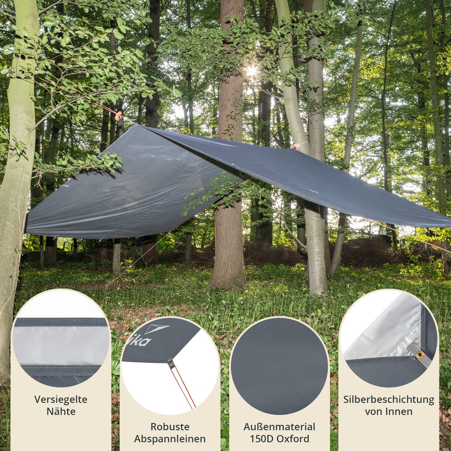 Skandika Sonnensegel XL 5 x 3 m, Sonnenschutz rechteckig, wasserdicht, UPF 50+, (Abspannleinen und Bodennägel, versiegelte Nähte, Tragetasche), 3000 mm Wassersäule, Heringe, Regenschutz für Campen, Balkon, Garten