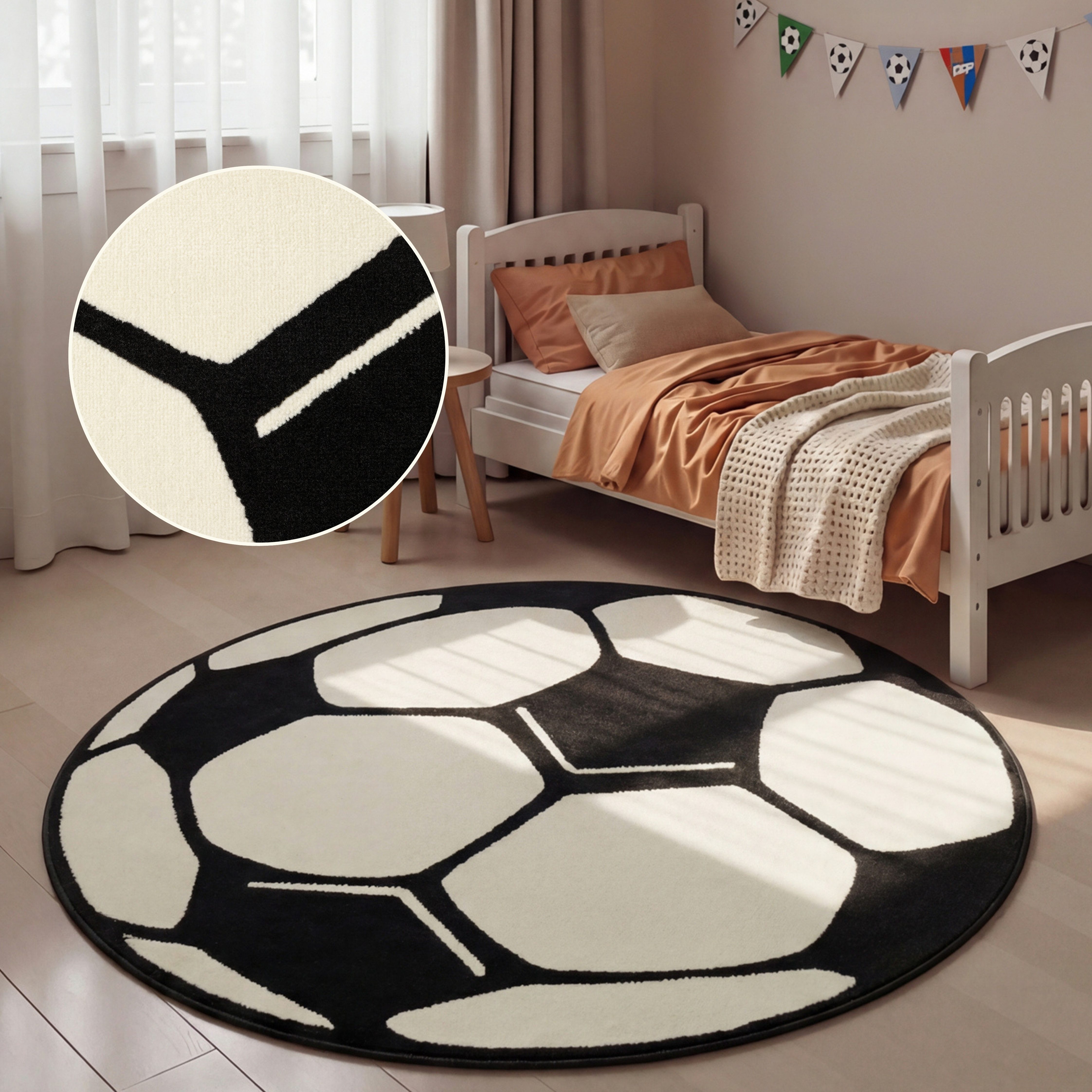 HANSE Home Kinderteppich Fußball, rund, Höhe: 10 mm, Kinder-Teppich, Rutschfest, Kurzflor, Fussball, Kinderzimmer, Spiel