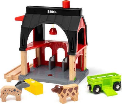 BRIO® Spielzeugeisenbahn-Gebäude Tierscheune mit Heuwaggon, FSC® - schützt Wald - weltweit