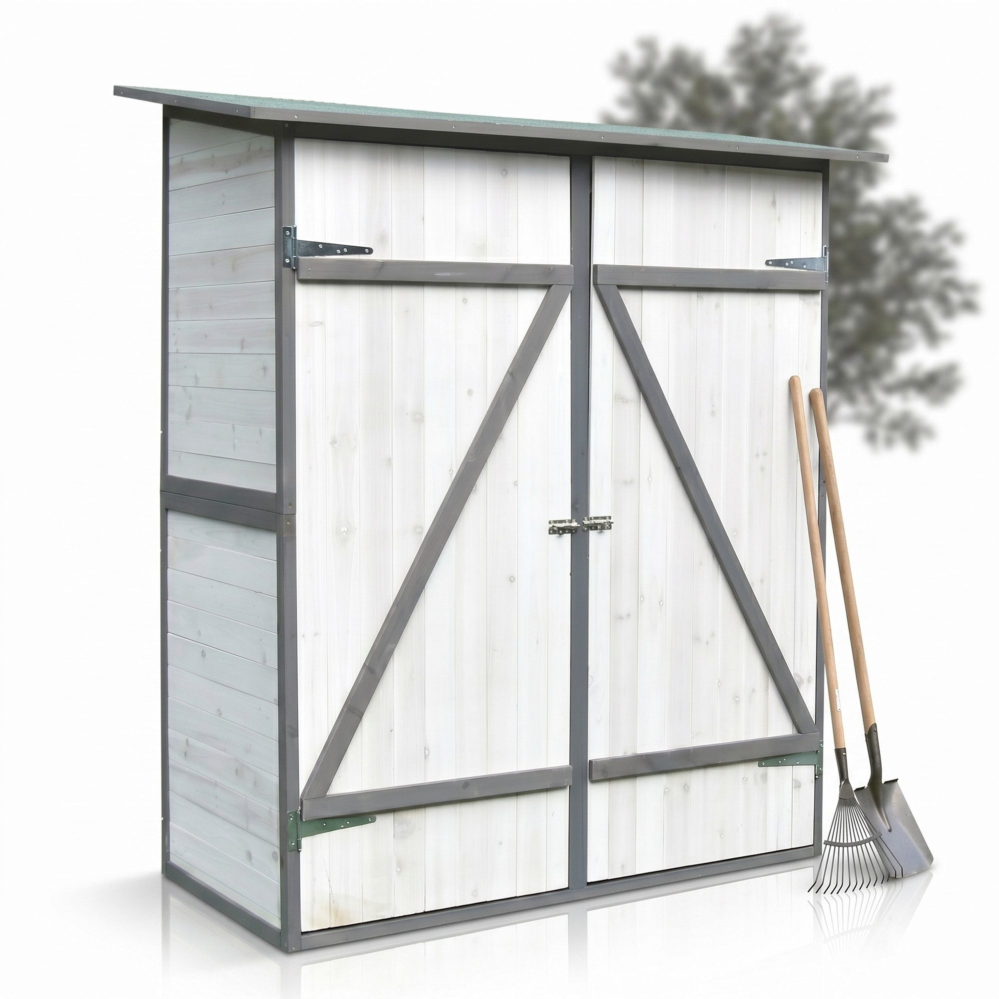 Mucola Gartenhaus Geräteschuppen Geräteschrank mit 2 Türen Gerätehaus Holz Gartenschrank, BxT: 140x75,00 cm, (Stück, mit Asphaltmatte, Dach und Doppelflügeltüren & Schloss), Fußboden und Zweiflügeltür mit Schiebeverriegelung