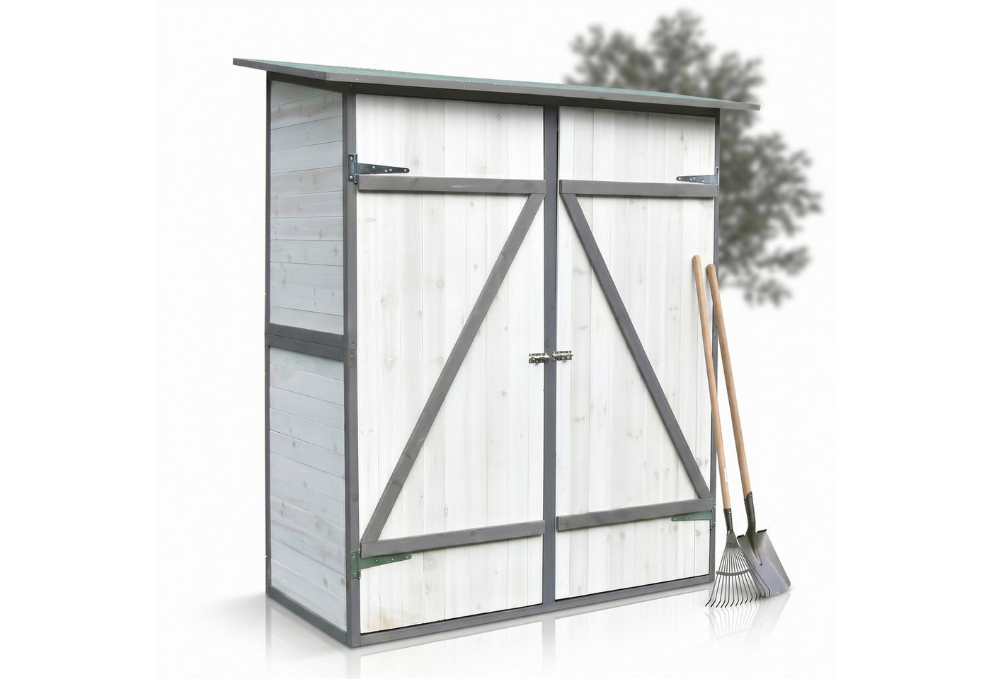Mucola Gartenhaus Geräteschuppen Geräteschrank mit 2 Türen Gerätehaus Holz Gartenschrank, BxT: 140x75,00 cm, (Stück, mit Asphaltmatte, Dach und Doppelflügeltüren & Schloss), Fußboden und Zweiflügeltür mit Schiebeverriegelung