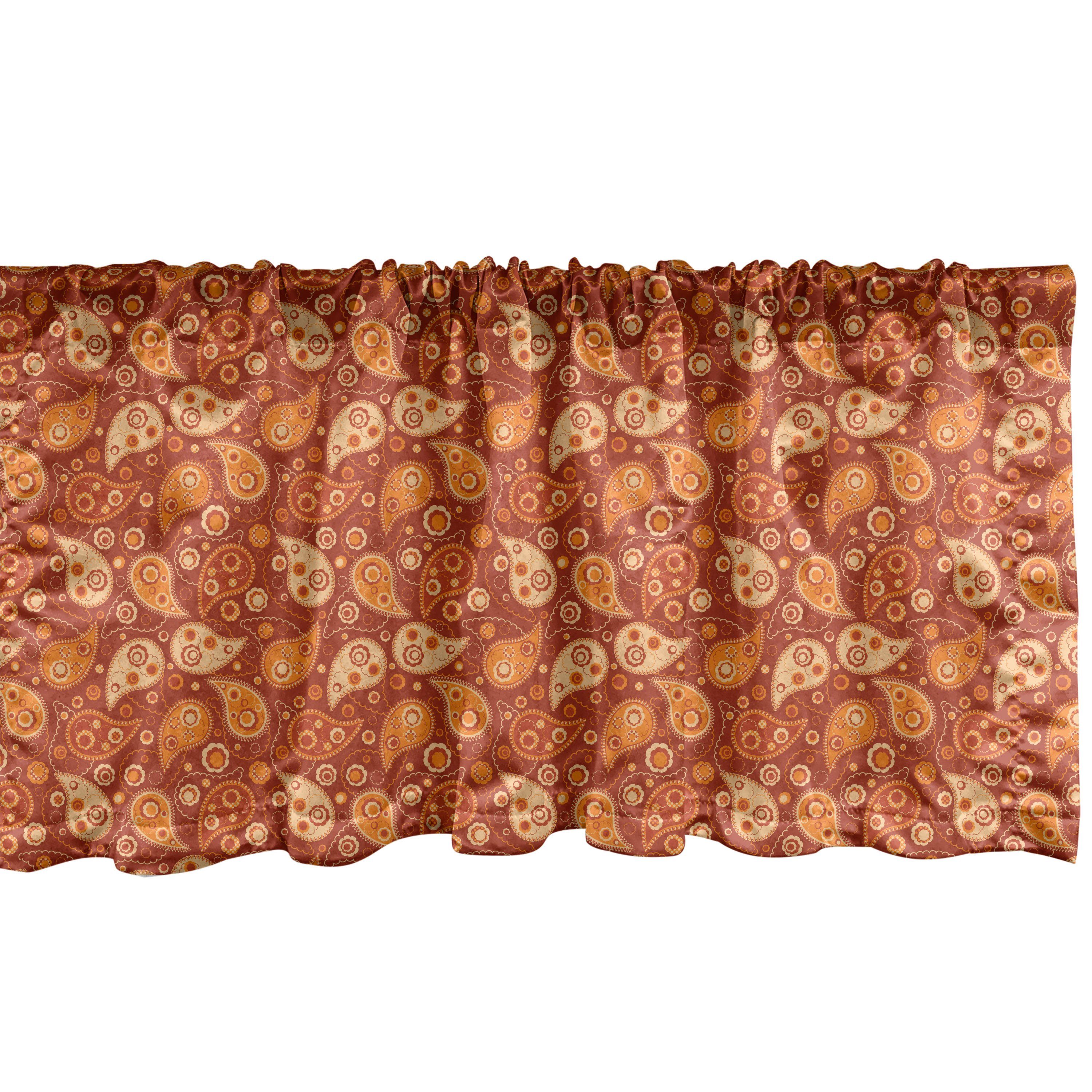 Scheibengardine Vorhang Volant für Küche Schlafzimmer Dekor mit Stangentasche, Abakuhaus, Microfaser, Orange Retro Paisley Blumen