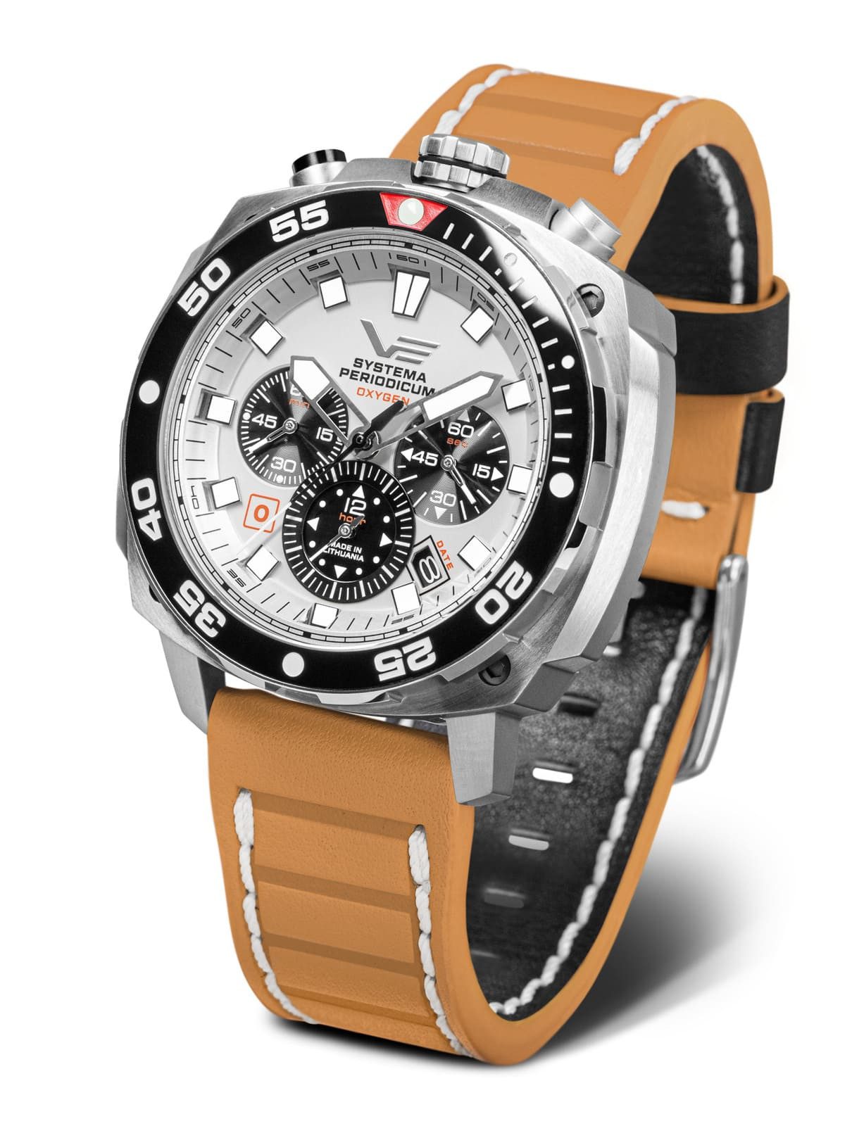 Vostok Europe Chronograph Systema Periodicum Oxygen Herrenuhr mit Edelstahlgehäuse, 45,5 mm 650A722-L