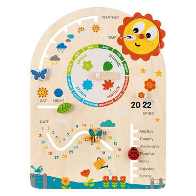 Navaris ewige Kalender Holz Kalender Tafel für Kinder - Jahresuhr - Englisch