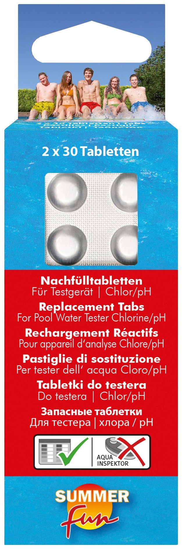SUMMER FUN Poolpflege Nachfülltabletten, (Packung, 2x 30 Tabletten), für Wassertestgerät Chlor/pH-Wert