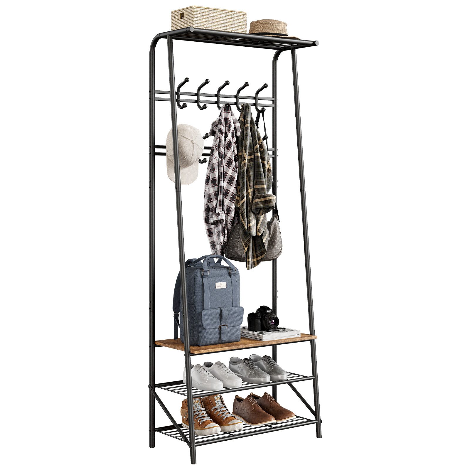 GarveeMore Garderobenständer Garderobenständer Kleiderständer mit Schuhbank,4-in-1 Design Garderobe – Bild 5 von 5