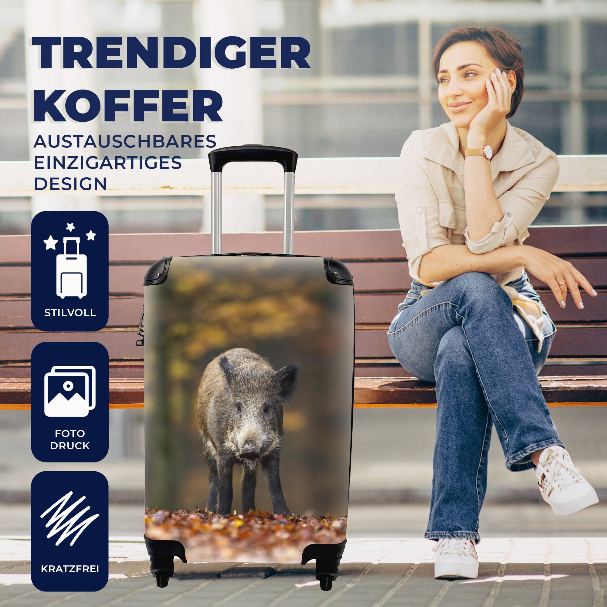 Reisekoffer - für MuchoWow Handgepäckkoffer mit Herbst, Rollen, Ferien, rollen, Wildtier Reisetasche Handgepäck - Wald 4 Trolley,