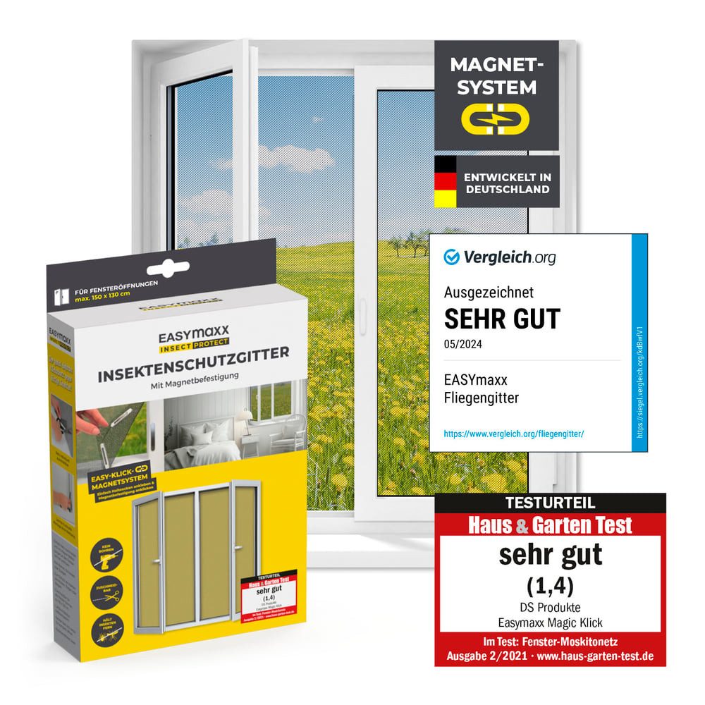 EASYmaxx Insektenschutz-Fensterrahmen Fliegengitter für Fenster mit Magic Click 150 x 130 cm, (1-St), Moskitonetz zuschneidbar, Einfache Montage mit 12 Magneten