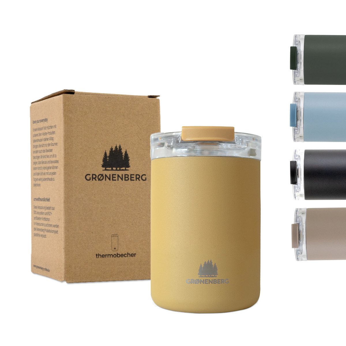 GRØNENBERG Thermobecher Kaffeebecher to go 320ml, 100% Auslaufsicher, Hält mind. 4 h warm, Rutschfest