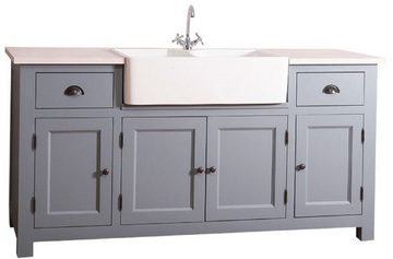 Casa Padrino Waschbeckenschrank Landhausstil Waschbeckenschrank Blau / Weiß 180 x 65 x H. 90 cm - Waschtisch mit 4 Türen und 2 Schubladen