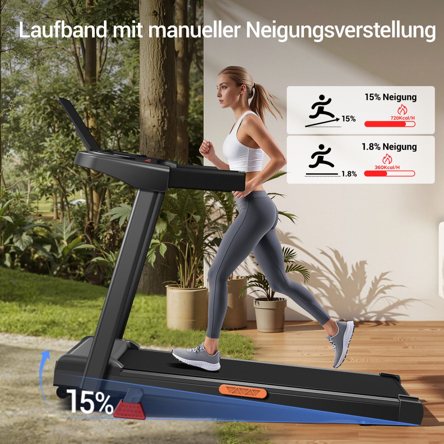LONTEK Laufband für Zuhause Klappbar mit Steigung, 12KM/H Treadmill (1-tlg), 3,0 PS Motor, Belastung 136KG