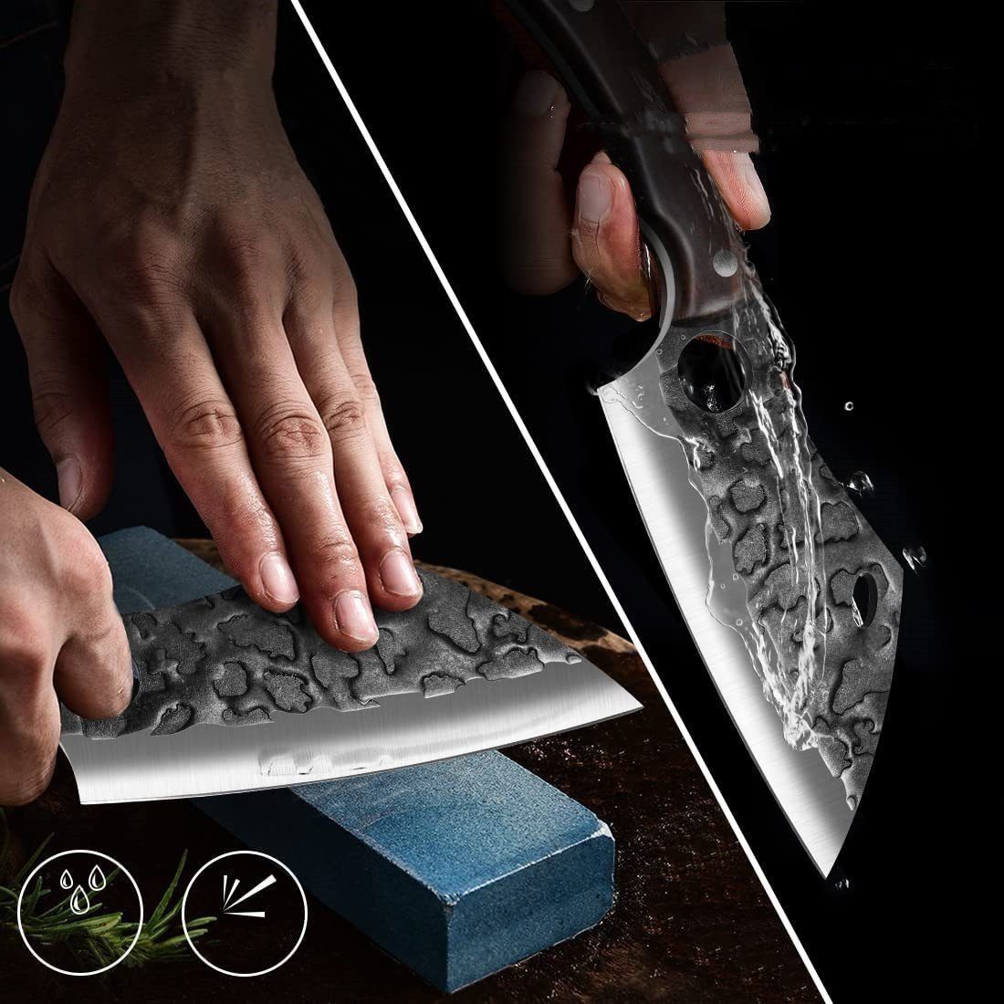 KingLux Ausbeinmesser Handgeschmiedete Ausbeinmesser Küchenmesser Lederhülle mit Hackmesser