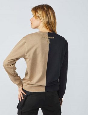 summum woman Sweatshirt Bicolor, Sweater mit Goldaufdruck mit Logoprint