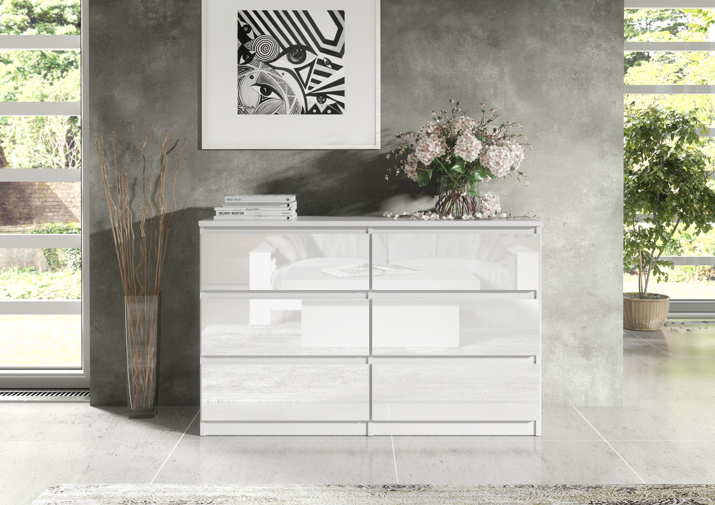 Raumhirsch Furniture Kommode, Sideboard, Kommode für das Schlafzimmer - Wohnzimmer (Maße: 138,5 × 39 × 78,5 cm, 6 Schubladen, Rollenschienen), viele Farbvarianten - Hochwertig & stabil