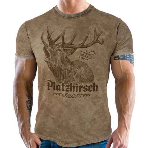 LOBO NEGRO® Trachtenshirt für echte Bayern Fans im washed vintage retro used Look: Platzhirsch