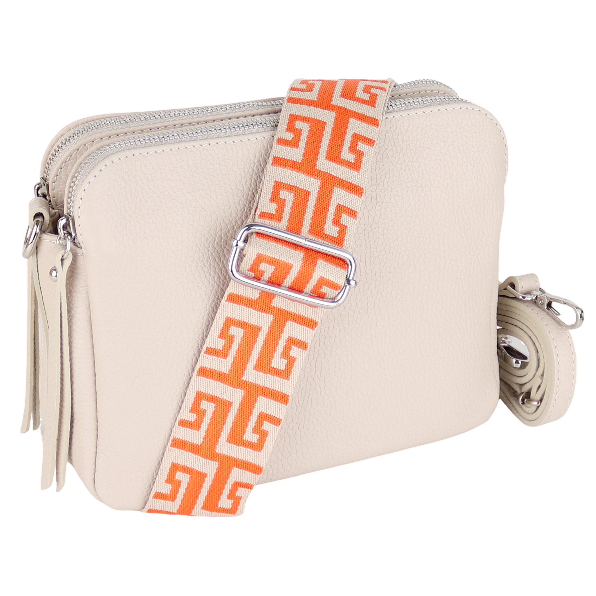 MIRROSI Schultertasche aus Echtleder, hergestellt in Italien, mit 2 Riemen (ca.24x18x9cm), Umhängetasche, Crossbody Bag, verstellbaren Schulterriemen