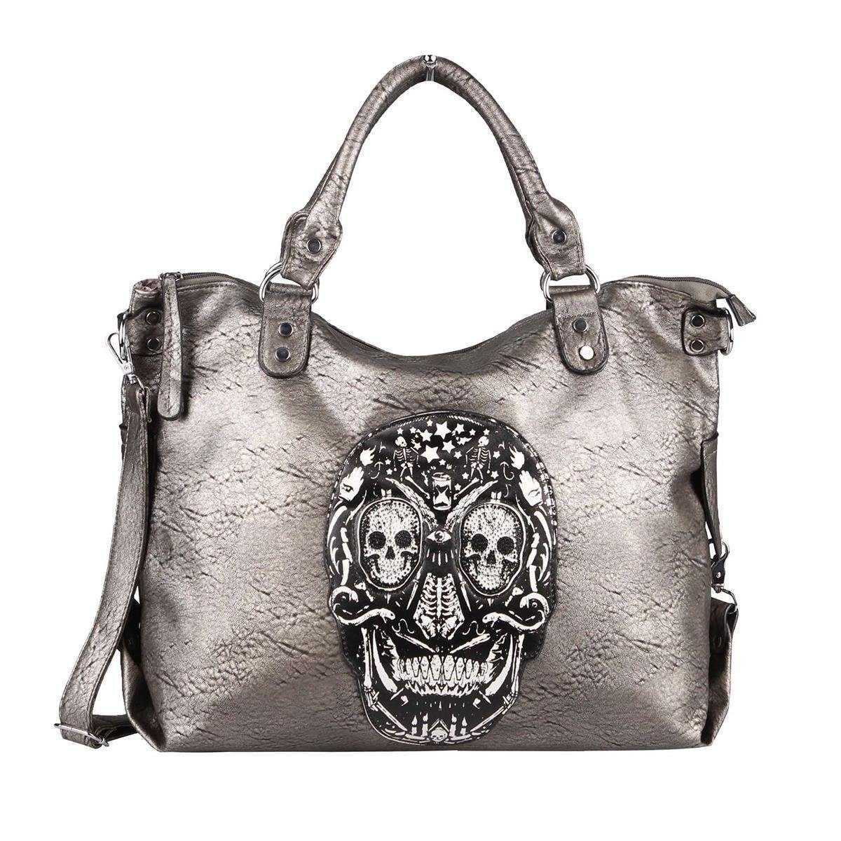 Grosse Tasche schwarz Totenkopf Monogram Gothic Punk Bag Skull Shopper