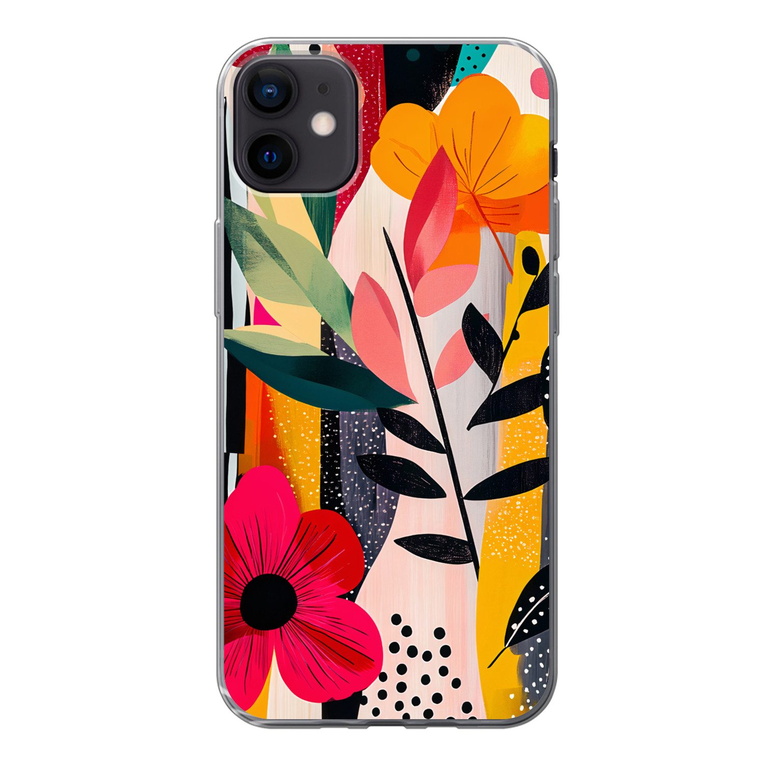 MuchoWow Handyhülle für Apple iPhone 12 Mini Blumen - Blätter - Abstrakt - Farbenfroh, Smartphone-Bumper, Print, Handy Schutzhülle Dünn