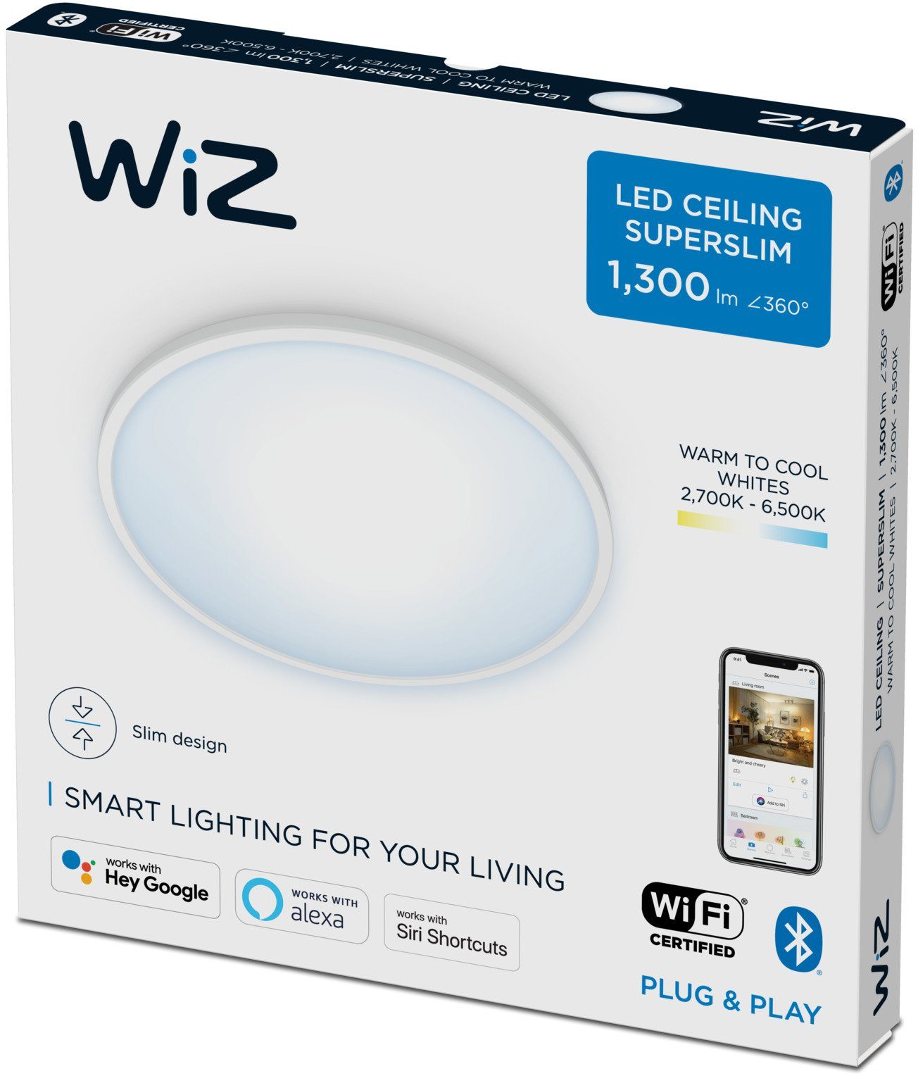 WiZ Deckenleuchte Super Slim, LED fest integriert, warmweiß - kaltweiß, erzeugt in Wohnräumen ein einstellbares warm- oder kaltweißes Licht