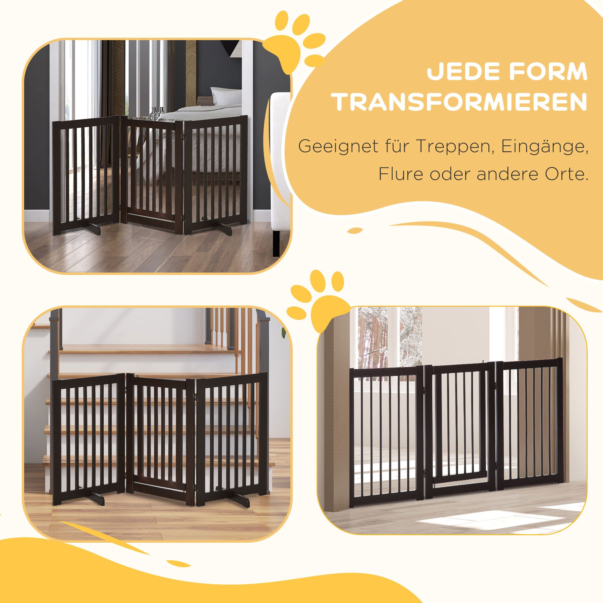 PawHut Hundegitter Absperrgitter Hund freistehend verstellbar Holz klappbar (Set, 1 St., klappbares Kamingitter), 155L x 1.5T x 76H cm – Bild 5 von 5