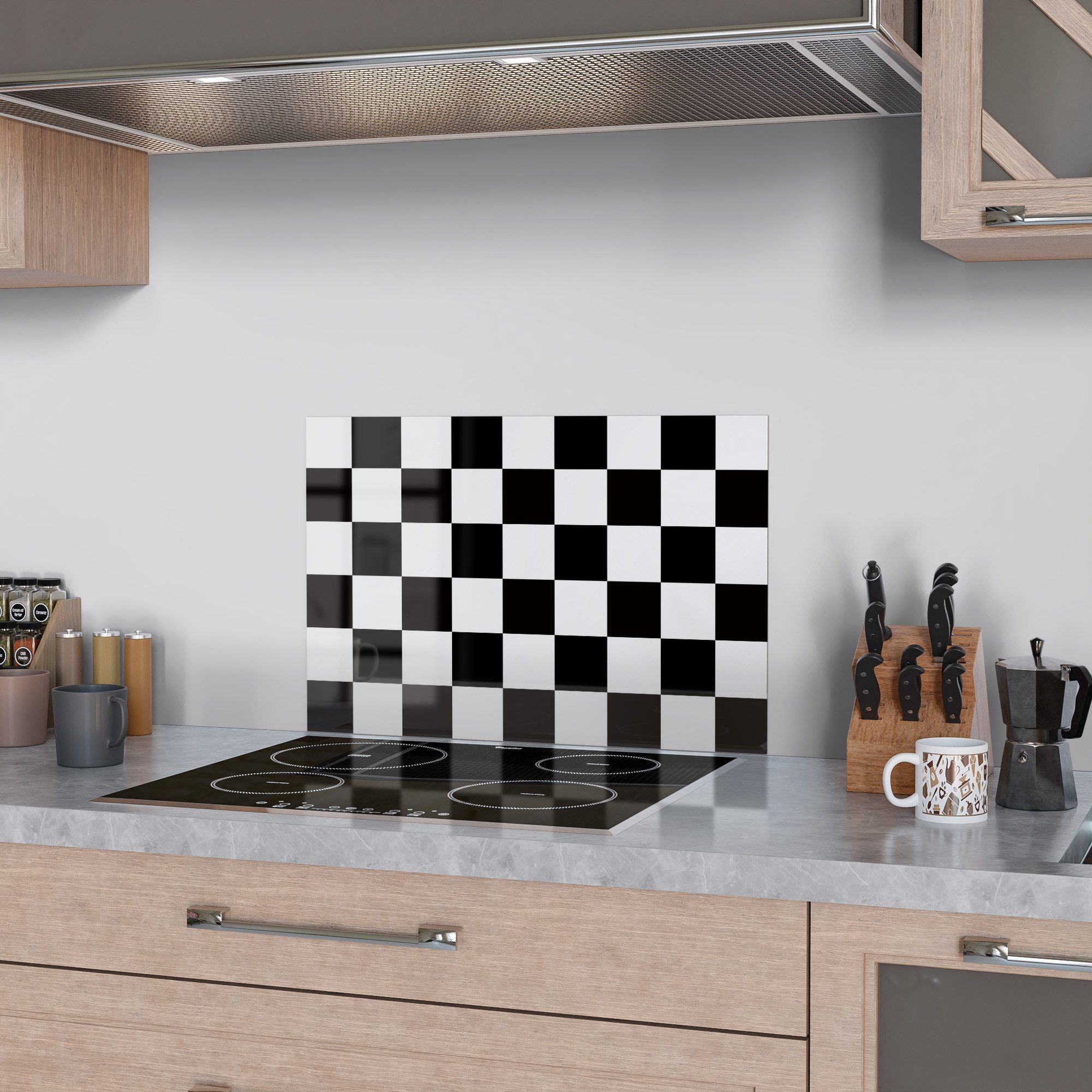DEQORI Küchenrückwand 'Schachbrett Illusion', Glas Spritzschutz günstig online kaufen