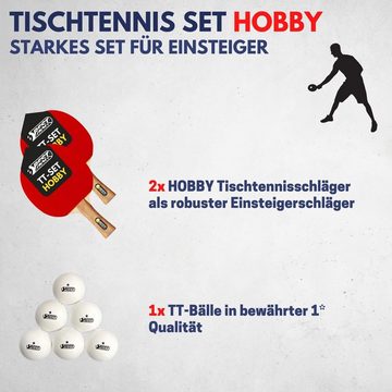 Best Sporting Tischtennisschläger Tischtennisschläger Set HOBBY I 2x Schläger und 1x Tischtennisbälle (3-teiliges wertiges Tischtennis Set I Tischtennissets I Table Tennis Racket)