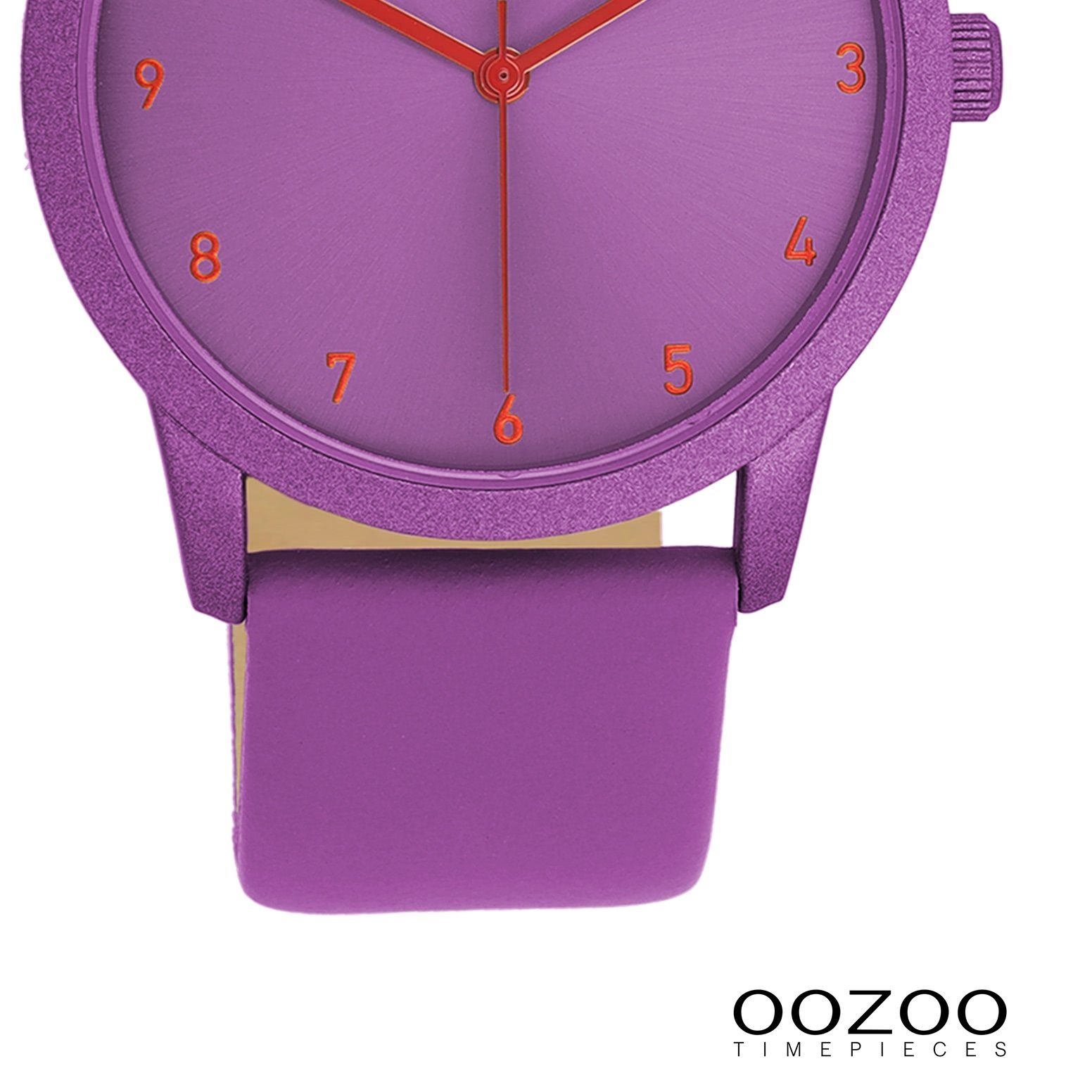 OOZOO Quarzuhr Oozoo Damen Armbanduhr Timepieces Analog, (Analoguhr), Damenuhr rund, mittel (ca. 38mm), Lederarmband lila, Fashion