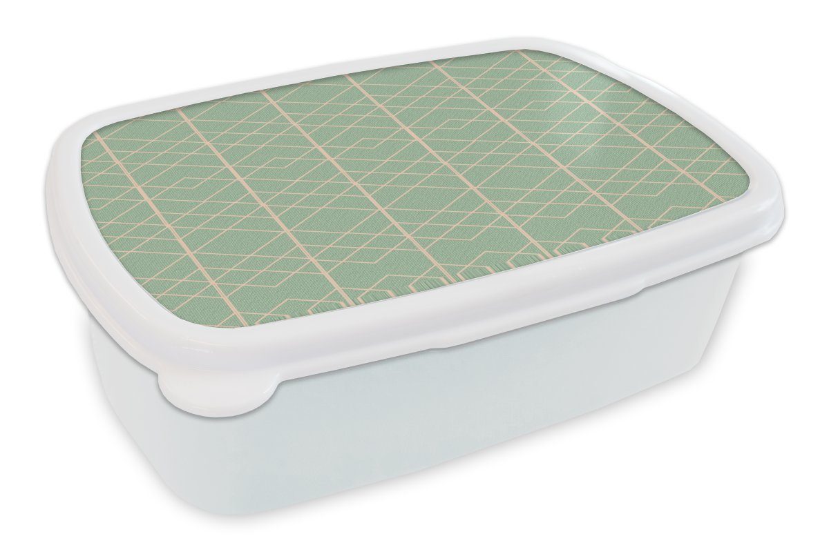 MuchoWow Lunchbox Muster - Linie und (2-tlg), Luxus weiß - Grün, Jungs Mädchen Kunststoff, für - Erwachsene, Brotbox Kinder und für Brotdose