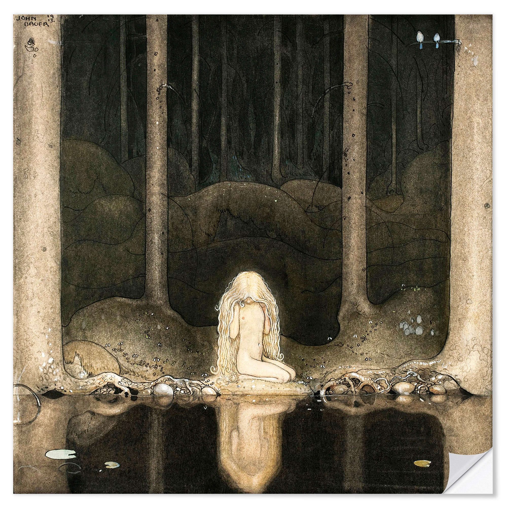 Posterlounge Wandfolie John Bauer, Prinzessin Tuvstarr sitzt immer noch dort, wehmütig ins Wasser schauend, Wohnzimmer Malerei