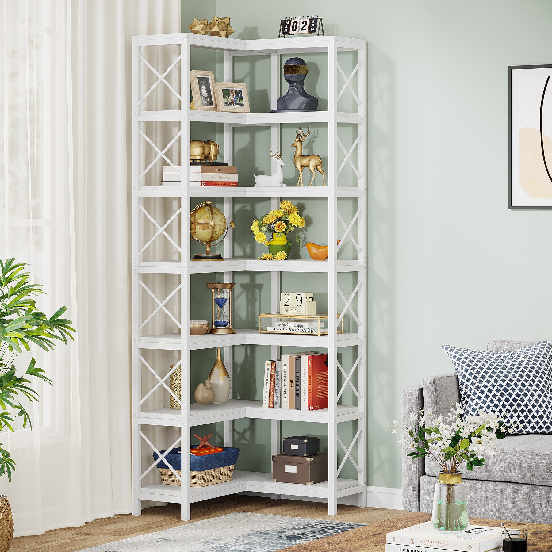 Tribesigns Bücherregal Eck-Bücherregal 7-stöckiges 200 cm günstig online kaufen