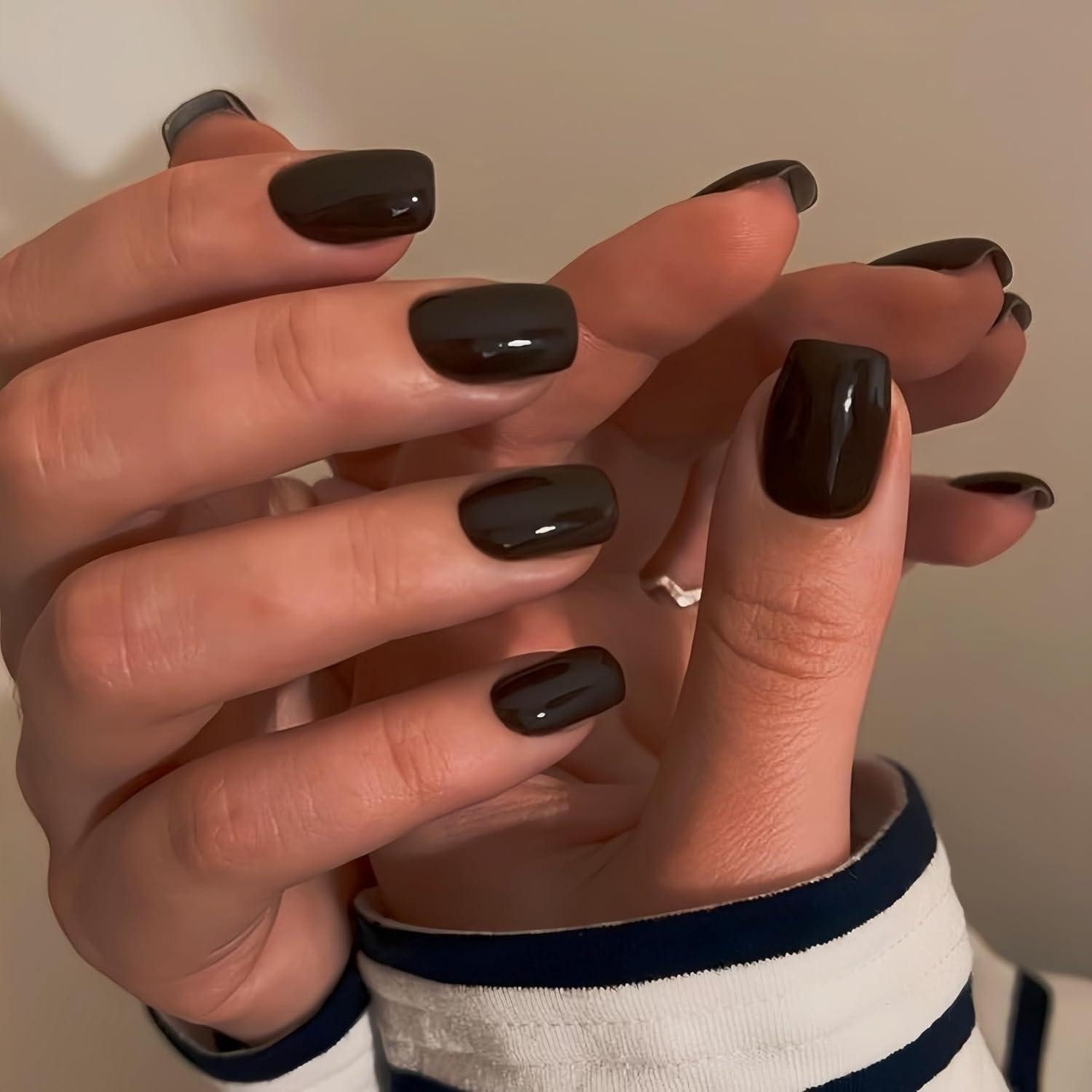 LuxusKollektion Kunstfingernägel Künstliche Nägel kurz eckig Kleber Set 24 Frauen Schwarz